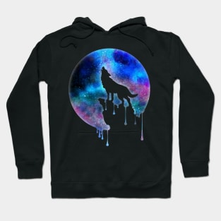 Howling Wolf - Full Moon - watercolour - Art - Trend - Splatter- Gift - Universe - Space - Galaxy Hoodie
